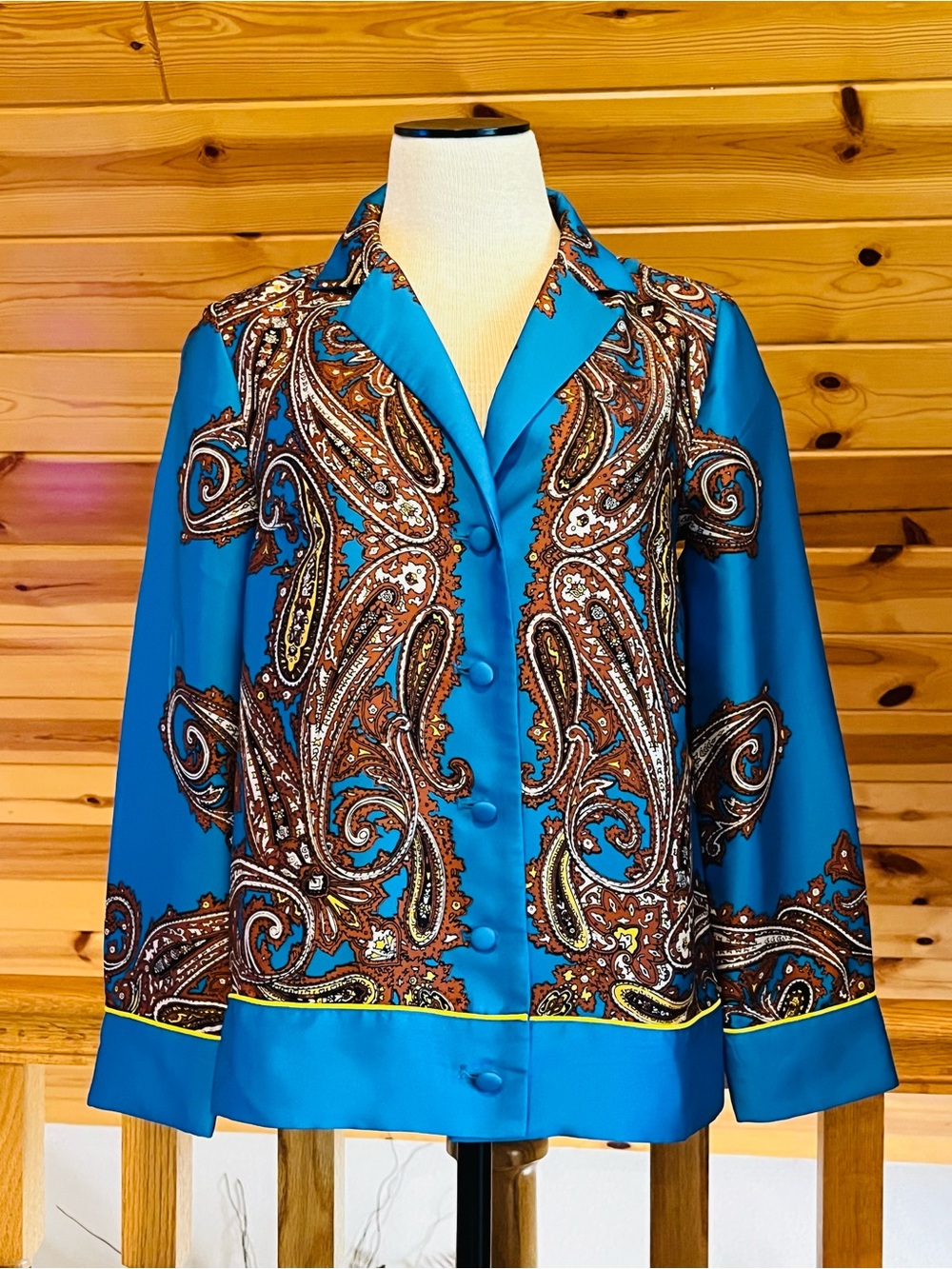 J. Crew Women's Bright Blue Paisley Print Button Down Blouse Size XXS